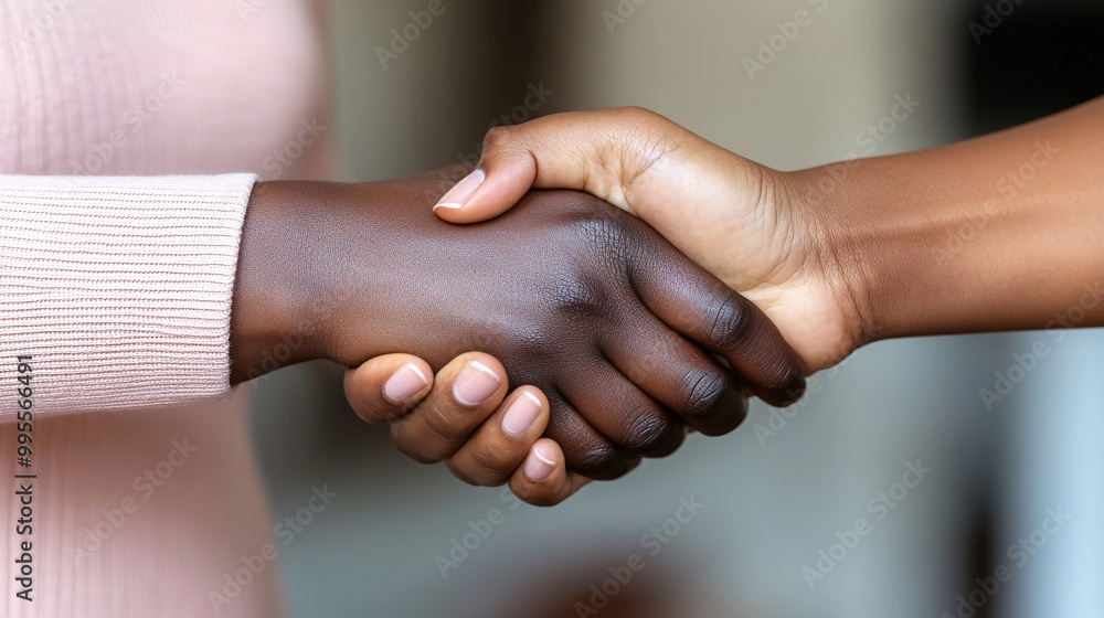Poster A professional shaking hands with a mentor or coach symbolizing guidance and support in the journey of personal growth and development Large space for text in center Stock Photo with copy space