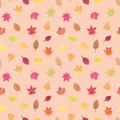 落ち葉のシームレスパターン 背景オレンジver