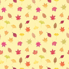 落ち葉のシームレスパターン 背景黄色ver