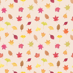 落ち葉のシームレスパターン 背景ベージュver