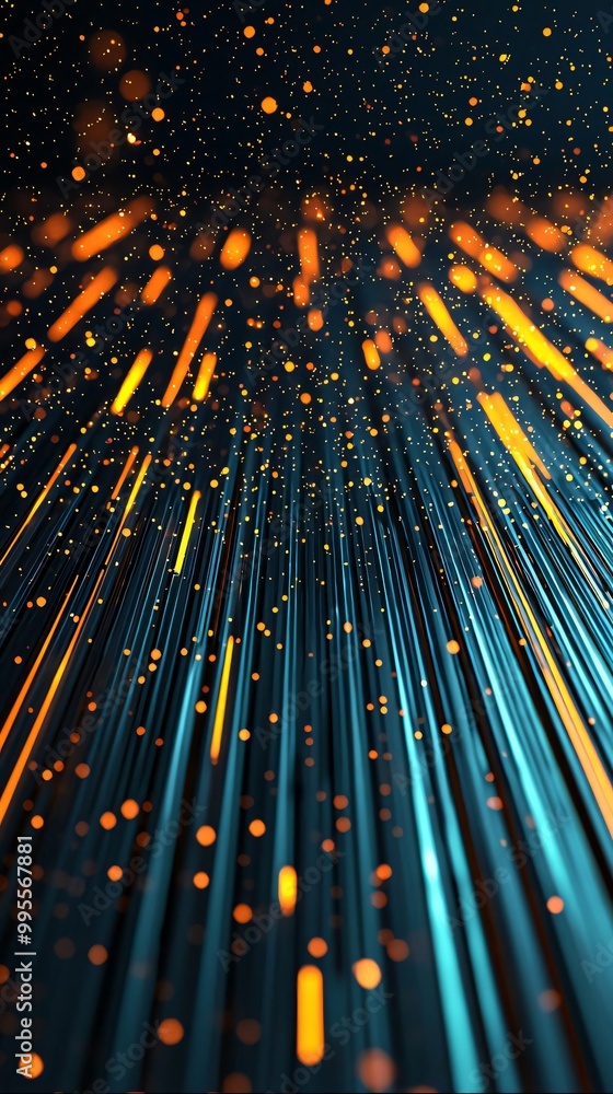 Poster dynamic abstract background featuring vibrant beams of light and particles, creating a sense of moti