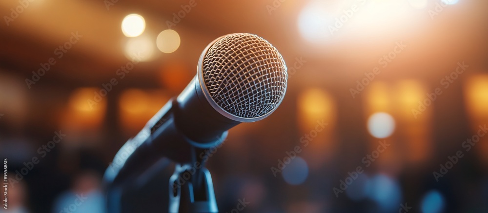 Leinwandbilder A professional speaking confidently at a networking event symbolizing confidence growth in public speaking and career advancement Large space for text in center Stock Photo with copy space