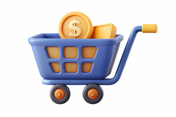 Flat Isolated Shopping Cart and Dollar Sign Vector Design for Retail and Financial Marketing | Minimalist Illustration on White Background