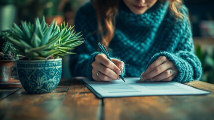 A person at a desk checking off tasks from a to-do list symbolizing productivity organization and personal achievement Large space for text in center Stock Photo with copy space