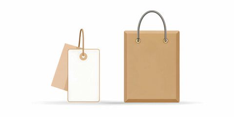 Minimalist Flat Isolated Price Tag and Shopping Bag Vector Illustration for Retail Pricing & Promotions on White Background