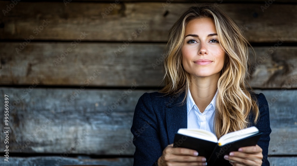 Poster a person sitting at a cafe writing their future goals in a notebook symbolizing personal growth and 