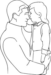 Happy Family Line Art Drawing. Father Holds Little Daughter Abstract Sketch Line Drawing Minimalist Illustration. Vector EPS 10.	
