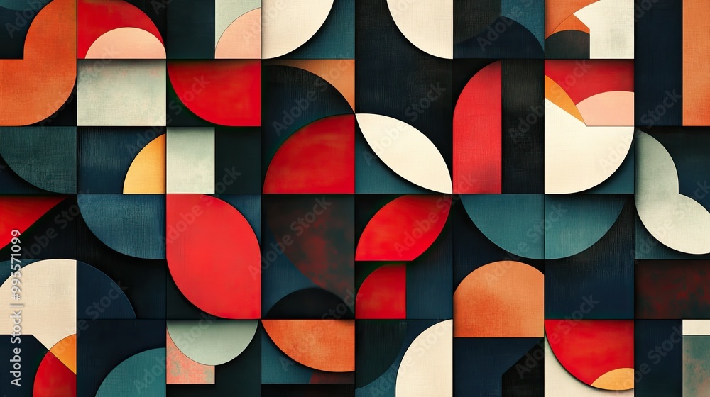 Aufkleber Geometric pattern with contrasting shapes and colors, with ample room for copy in the empty spaces