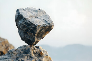 Blue sea crashes against a rocky cliff with a stone boulder under a clear sky