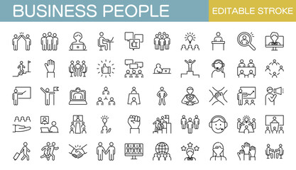 ビジネスマン　会社員　ビシネスに関するアイコンセット　編集可能