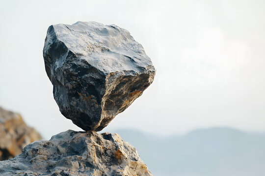 Blue sea crashes against a rocky cliff with a stone boulder under a clear sky