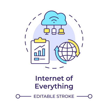 Internet of everything multi color concept icon. Industry 5.0 technology. Cloud computing. Data analytics. Round shape line illustration. Abstract idea. Graphic design. Easy to use in article