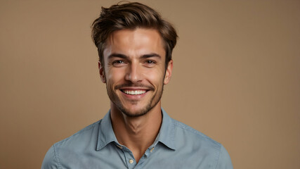 Confidently Handsome:  A portrait of a young man with a warm smile and a confident gaze. He embodies a sense of self-assurance and optimism, radiating positivity and charisma.  