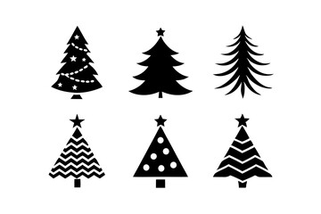 create 6 different Christmas Tree logo icon vector on white background.