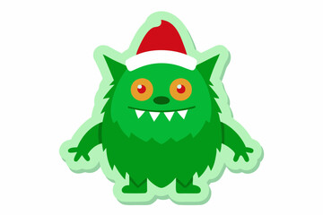  Stickers Christmas Green Monster Decals Patch  vector on white background