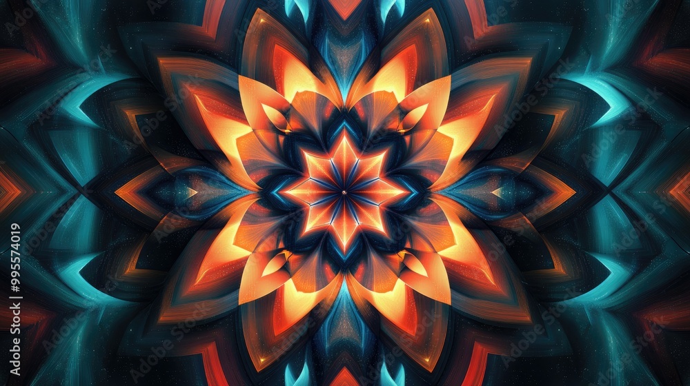 Aufkleber symmetrical abstract pattern with star-like shapes, copy space available in the outer edges.
