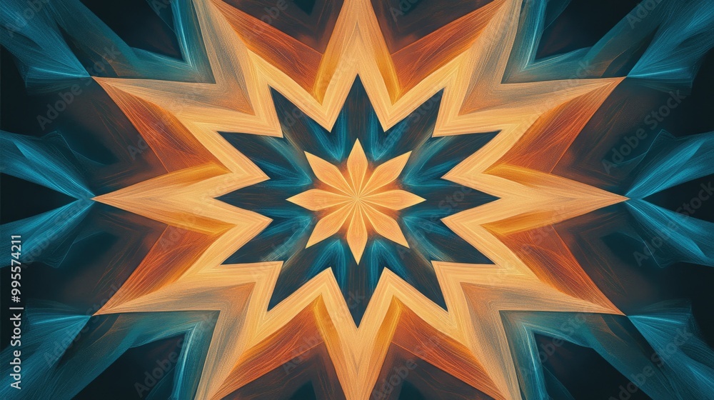 Aufkleber symmetrical abstract pattern with star-like shapes, copy space available in the outer edges.