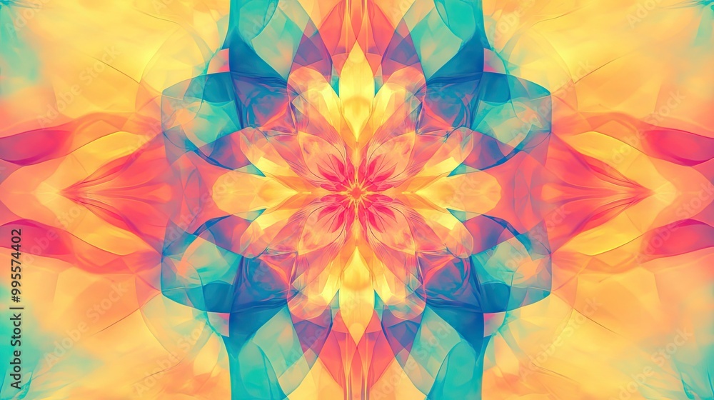 Aufkleber vibrant kaleidoscope pattern with symmetrical shapes, plenty of space for text in the center