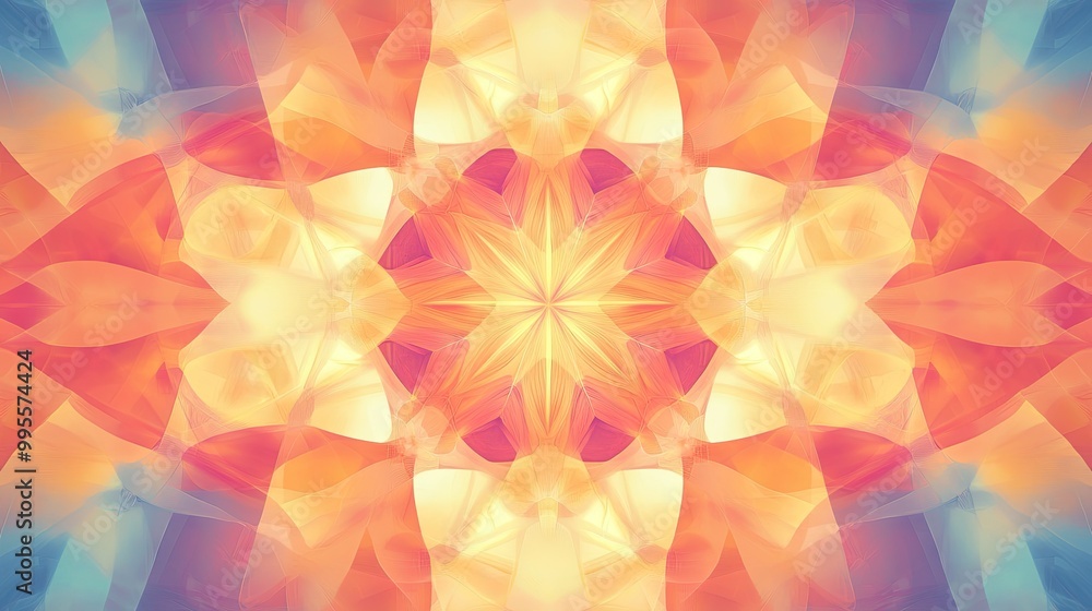 Fototapete vibrant kaleidoscope pattern with symmetrical shapes, plenty of space for text in the center