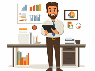 Flat Candid Illustration of a Business Analyst Analyzing Coupon Impact on Retail Marketing Performance via Digital Dashboard - Ideal for Retail Analytics Content