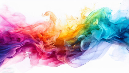 Mesmerizing swirling smoke patterns in rainbow color, ethereal abstract shapes, white background, artistic visual, smoke art concept