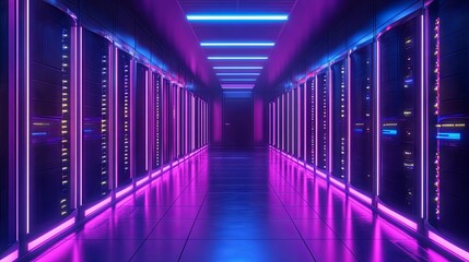 Neon lit server room