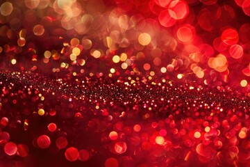 Abstract background with sparkling gold and red sequins, festive background for Christmas and New Year, blurred bokeh background