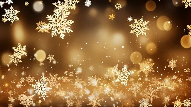 Winter background with golden snowflakes