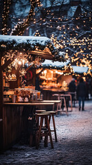 European Christmas Market with Festive Cider Stand and Twinkling Lights