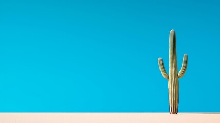 Minimalist desert landscape with a single cactus under a clear blue sky, sharp shadows, wideopen space,  cactus minimalist landscape, serene nature