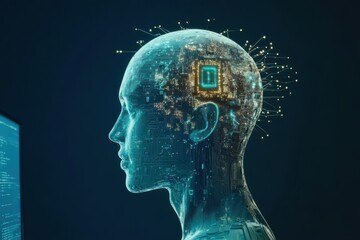 Modern artificial intelligence concept with futuristic digital brain and neural network visualization