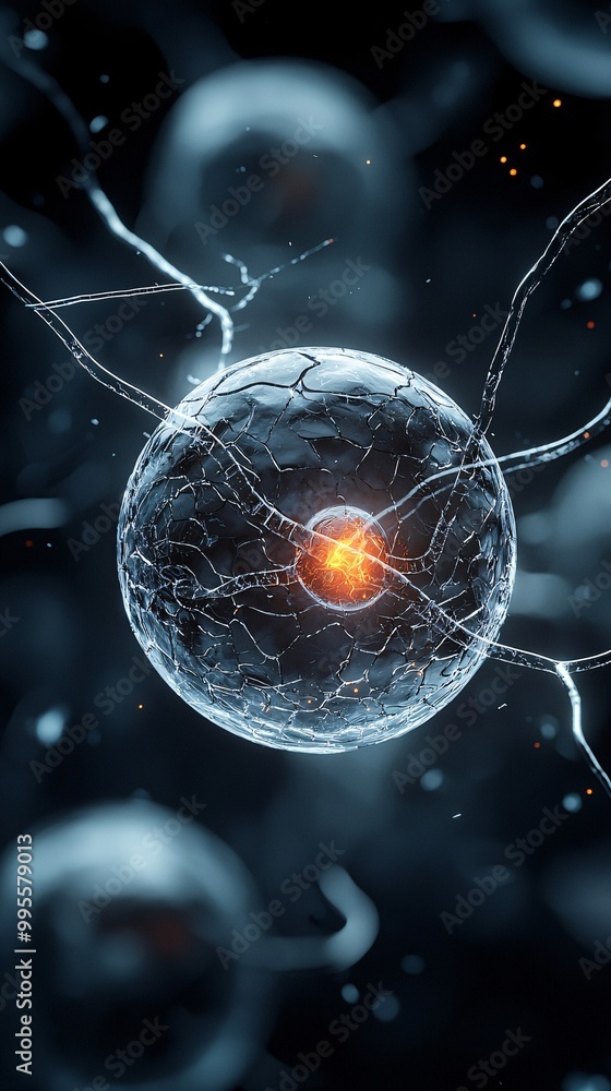 Poster abstract representation of trauma passing through generations, visualized as cracks in the dna that 
