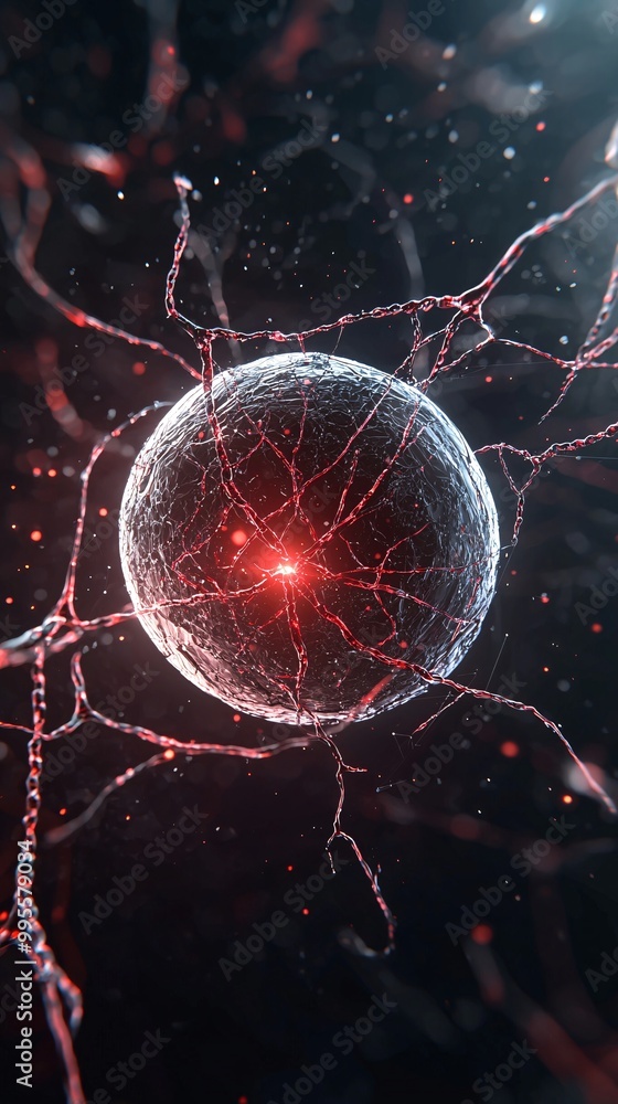 Poster abstract representation of trauma passing through generations, visualized as cracks in the dna that 