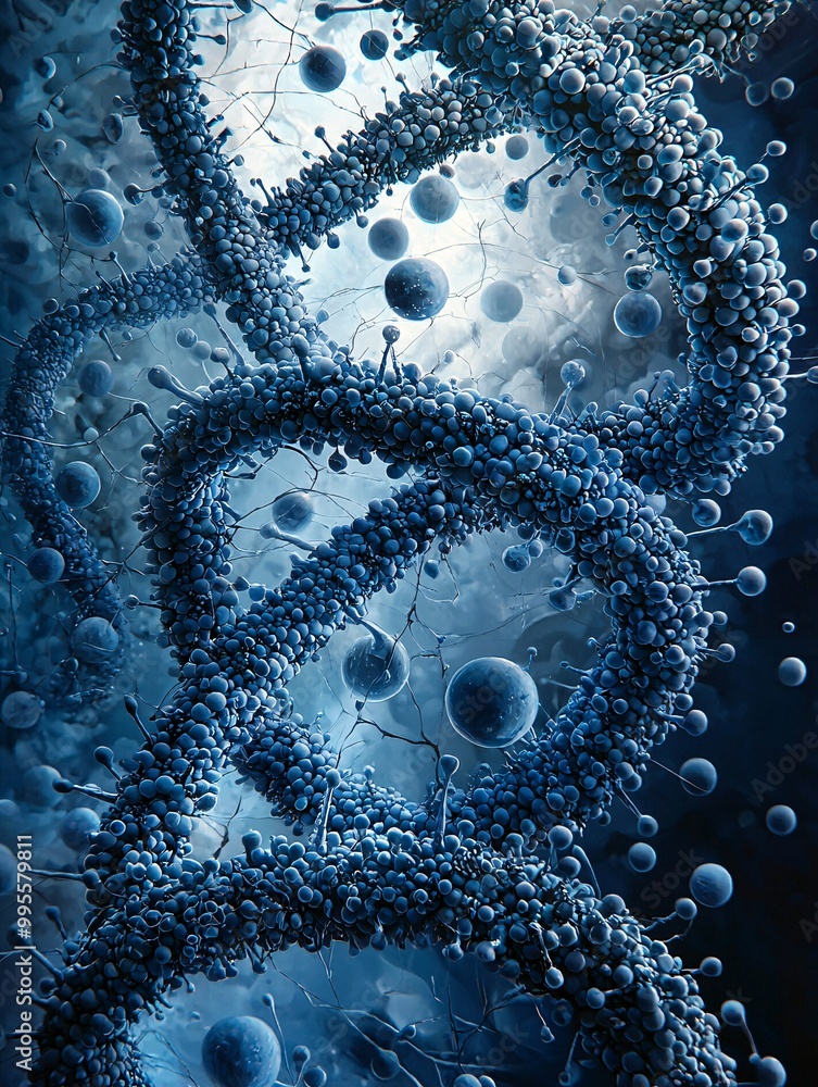 Poster close-up view of oocytes intertwined with damaged dna, each twist and turn symbolizing inherited emo