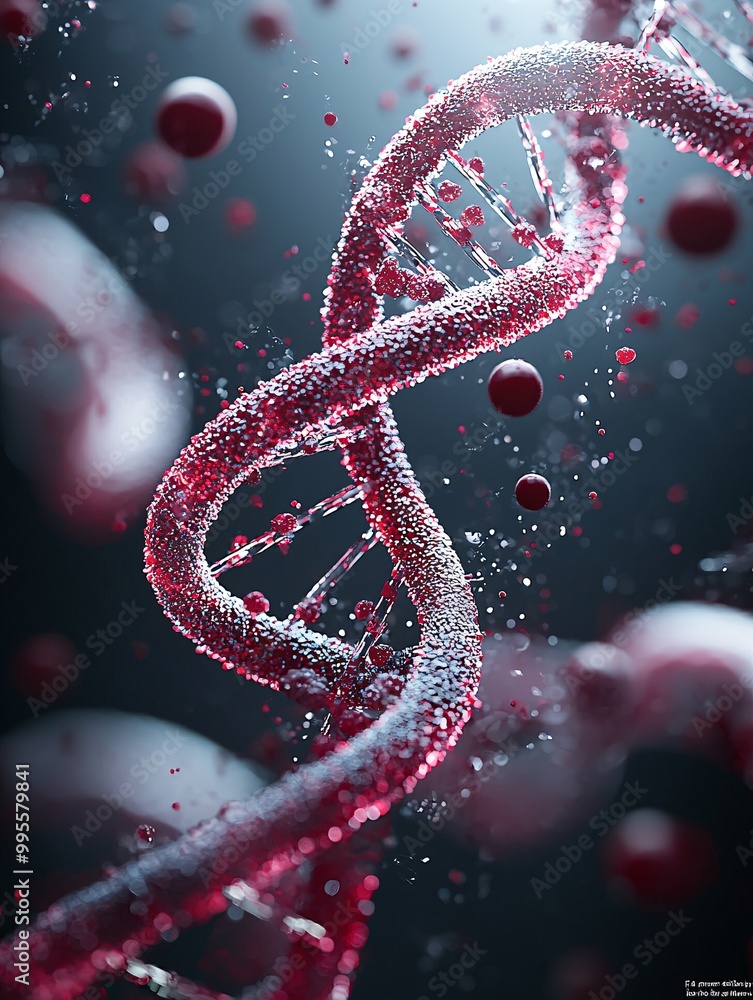 Poster close-up view of oocytes intertwined with damaged dna, each twist and turn symbolizing inherited emo