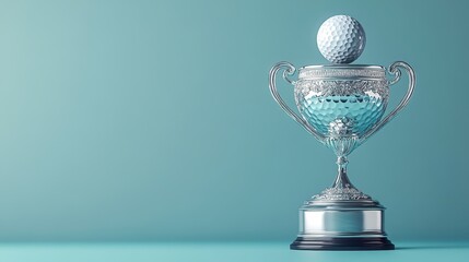 A stunning trophy featuring a golf ball on top, symbolizing victory and achievement in the sport of golf, background with copy space