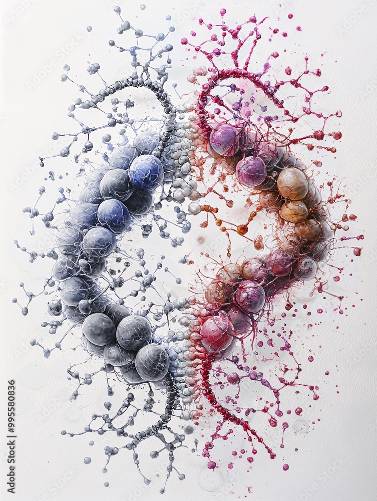 Poster the intersection of biology and emotion, showing oocytes nestled within dna strands filled with gene