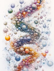 The intersection of biology and emotion, showing oocytes nestled within DNA strands filled with generational trauma, abstract and symbolic composition