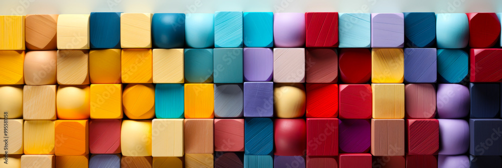 Aufkleber spectrum multicolored wooden blocks aligned - creativity diverse header cover image background