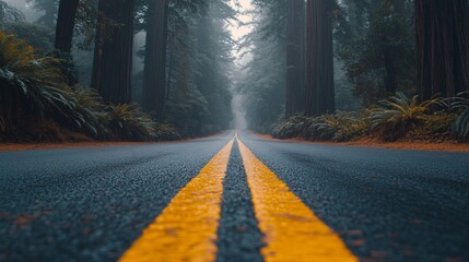 A winding road disappearing into a forested landscape symbolizing the ongoing journey toward achieving personal and professional goals Large space for text in center Stock Photo with copy space