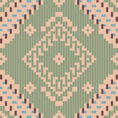 Pixel Ethnic Geometric Abstract Patternfolk Embroidery, Aztec Geometric Ornament Print. Design for Carpet, Wallpaper, Clothing, Wrapping, Fabric
