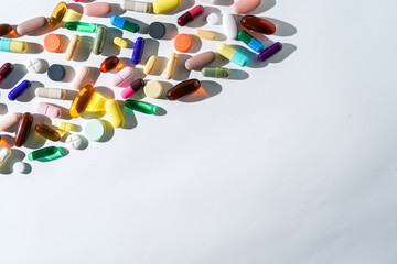 Various pharmaceuticals pills capsules tablets softgel of food supplements, fish oil, vitamin omega