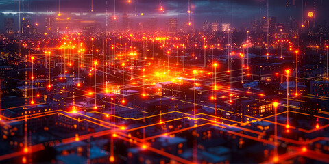 Illuminated Suburban Smart Homes Networked via Digital Data Connections at Night