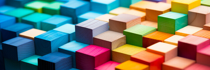Vibrant Stacked Multi-Colored Wooden Blocks Symbolizing Creative Growth and Diversity
