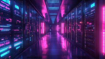 Fototapeta premium Neon lit server room