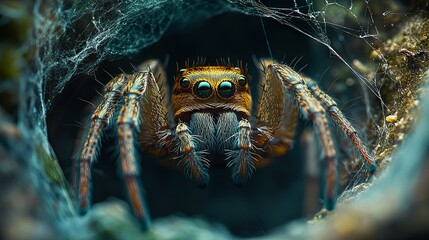 A Close-up View of a Spider in Its Web