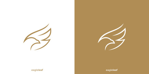 Minimalist Modern Eagle and Leaf Logo Design. Flying Bird with Line art Outline Style. Icon Symbol Vector Design Inspiration.