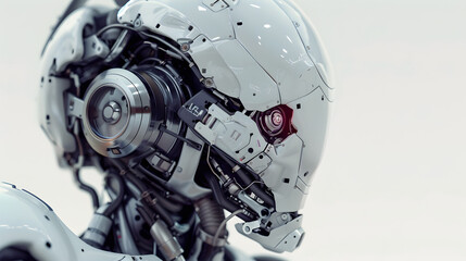 Fototapeta premium Portrait of an android robot, concept of technical support. Neural network AI generated art