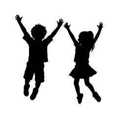 kids with arms in the air silhouette vector illustration transparent background