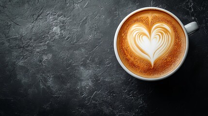 Top view of a latte with heart-shaped foam free space